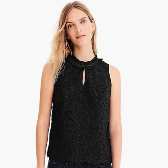 NWT J Crew Ruffle Neck Lace Top - Picture 2 of 6